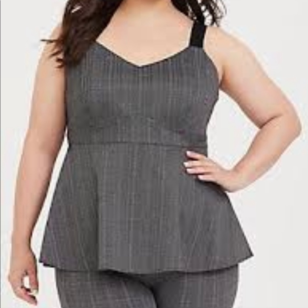 torrid Gray Pinstripe Peplum Tank with Black Straps